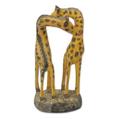 Giraffe Romance,'Romantic Sese Wood Giraffe Sculpture from Ghana'