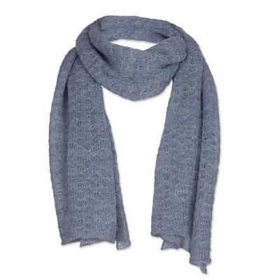 Steel Blue Gossamer,'100% Baby Alpaca Wrap Scarf in Steel Blue from Peru'