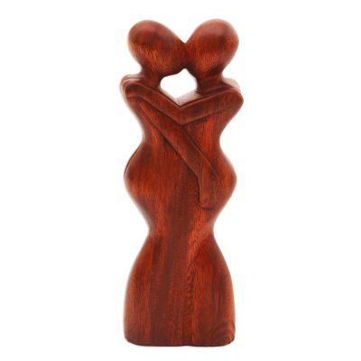 'Anniversary Embrace' - Original Wood Sculpture Hand Carved in Indonesia