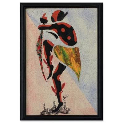 'Damba Dance II' Signed African Batik Collage Painting
