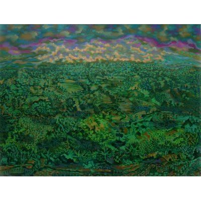 Baturiti Beauty,'Green Impressionist Landscape Painting (2017) from Java'