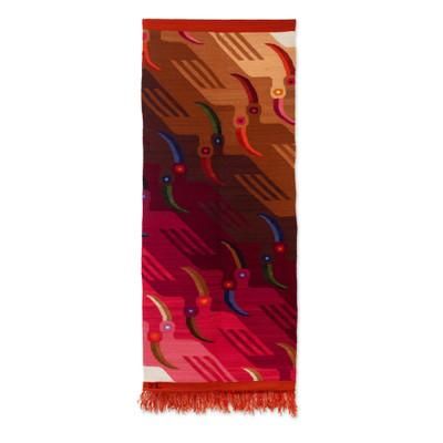 United Toucans,'Modern Bird-Themed Brown and Pink Wool Blend Tapestry'