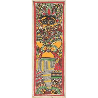 Lord Ganesha in Lalitasana,'Handmade Paper Madhubani Painting of Ganesha in Lalitasana'