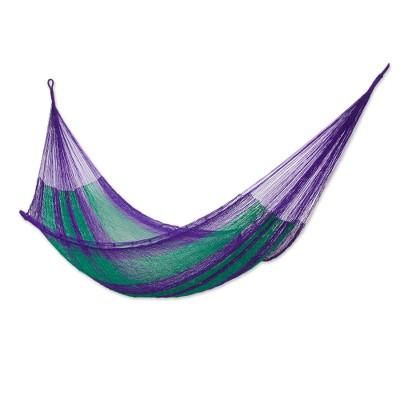 'Green Vineyard' (single) - Mexico Handmade Mayan Rope Style Single Nylon Hammock