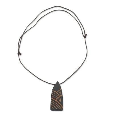Call to Prayer,'Hand-Carved Sese Wood Mosque Pendant Necklace'
