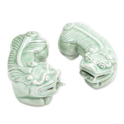 Pi Xiu,'Cultural Celadon Ceramic Pi Xiu Sculptures (Pair)'