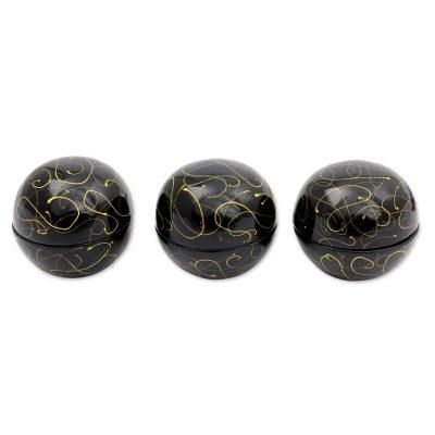 Lacquered wood boxes, 'Golden Universe' (set of 3)