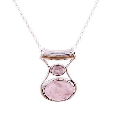 Simply Scintillating,'Rose Quartz and Sterling Silver Modern Pendant Necklace'