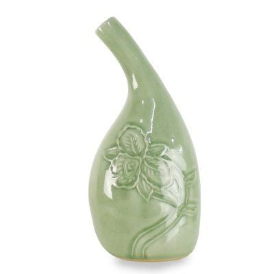 Orchid Spirit,'Hand Crafted Green Celadon Ceramic Floral Vase from Thailand'