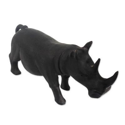 Wood sculpture, 'Black Rhino' - Handcrafted Wood Sculpture