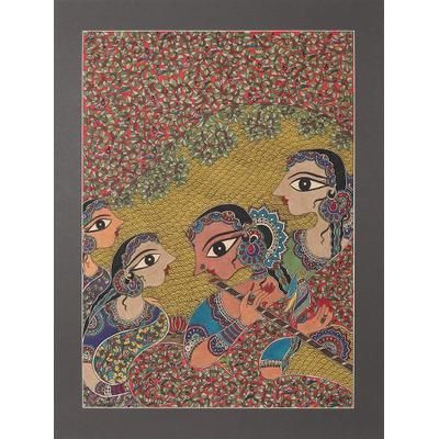 Glorious Radha,'Radha Floral Madhubani Style Painting from India'