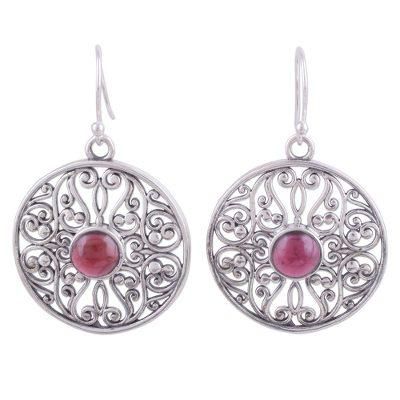 Shalimar Gardens,'Dangle Earrings Hand Crafted in Sterling with Garnets'