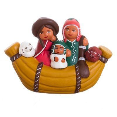 Canoe Voyage,'Cultural Ceramic Nativity Scene on a Canoe from Peru'
