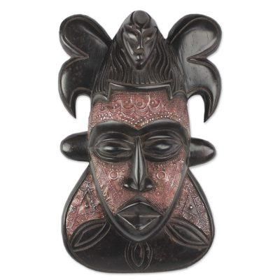 Bold King,'Sese Wood and Aluminum African Mask from Ghana'