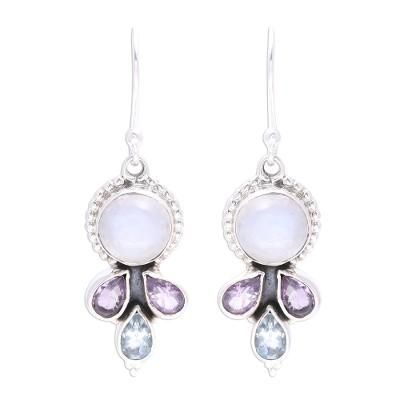 Dancing Elegance,'Multi-Gemstone Dangle Earrings Handcrafted in India'