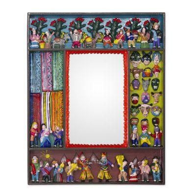 Scenes from the Andes,'Folk Art Wood Mirror with Folk Art Scenes'