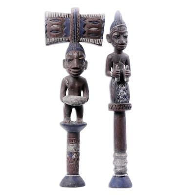 'Yoruba Justice' (pair) - Hand Made Cultural Wood Sculpture