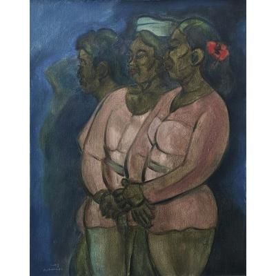 Three Balinese Women,'Signed Expressionist Painting of Balinese Women'