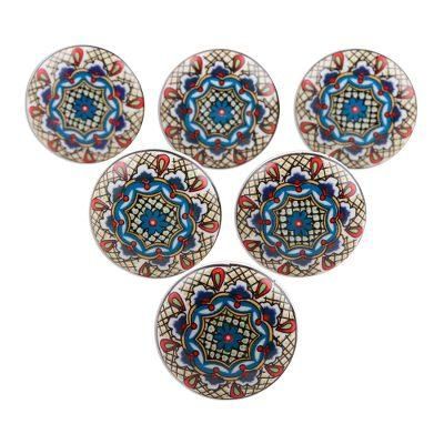 Floral Appeal,'Set of 6 Hand Painted Ceramic Knobs/Drawer Pulls'