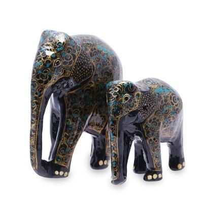 'Gold-Tone Floral Papier Mache Elephant Sculptures (Pair)'