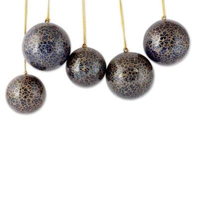Papier mache ornaments, 'Midnight Cheer' (set of 5)