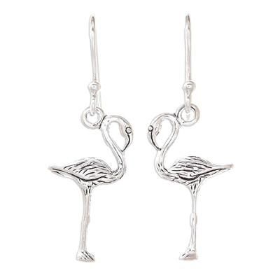 Flamingo,'Sterling Silver Flamingo Dangle Earrings from Thailand'