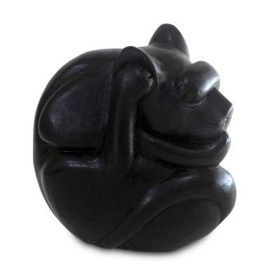 Wood sculpture, 'Black Yogi Cat'