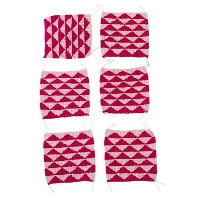 Zapotec Diamond in Fuchsia,'Set of 6 Hand Loomed Wool Coasters in Fuchsia and Pink'