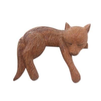 Wood sculpture, 'Shaggy Kintamani Dog'