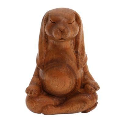 Pregnant Yoga Bunny,'Suar Wood Yoga Bunny Sculpture from Bali'