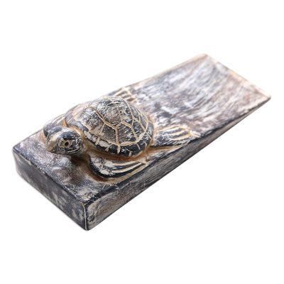 Whitewashed Baby Turtle,'Whitewashed Baby Turtle Suar Wood Door Stopper from Bali'
