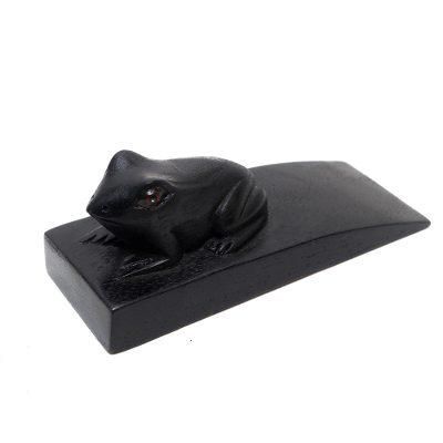 Helpful Toad in Black,'Handcrafted Suar Wood Toad Doorstop in Black from Bali'