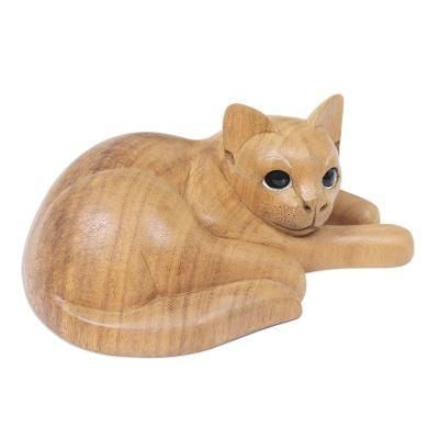 Marmalade Tabby,'Hand Carved and Painted Yellow Tabby Cat Sculpture in Wood'