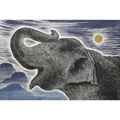 Happy Under the Moonlight,'Signed Painting of an Elephant and Landscape from Thailand'