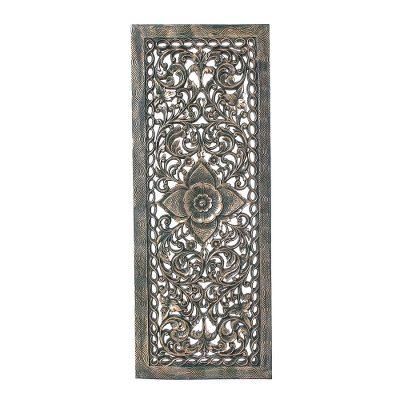 Imperial Blossom,'Green Floral Teak Wood Relief Panel from Thailand'