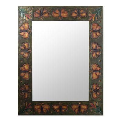 'Bronze Butterflies' - Unique Rectangular Leather Wall Mirror