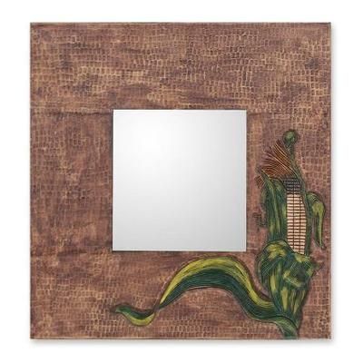 Leather mirror, 'Maize'