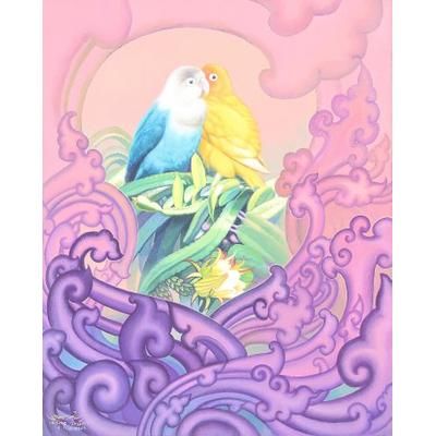 Heaven,'Dreamy Acrylic Painting of Lovebirds in Heaven'