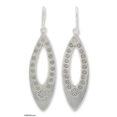 Floral Wreath,'Artisan Crafted Sterling Silver Dangle Earrings'
