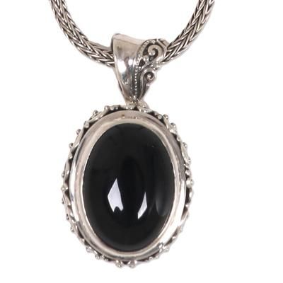 Darkest Night,'Onyx and Sterling Silver Balinese Naga Pendant Necklace'