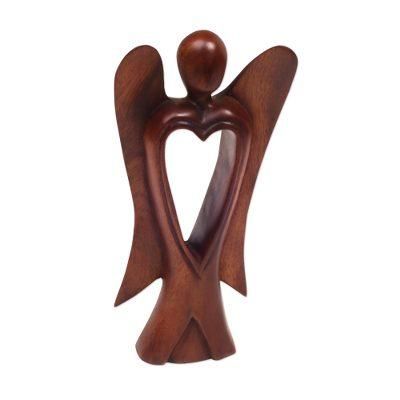 Heart of an Angel,'Hand Carved Wood Figurine of an Angel with Heart Feature'