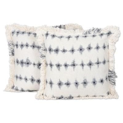 Diamond Waves,'Tie-Dye Cotton Cushion Covers from India (Pair)'