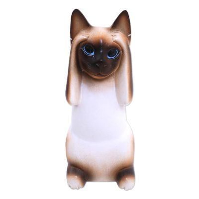 'Hear No Evil Siamese Cat' - Artisan Crafted Wood Sculpture