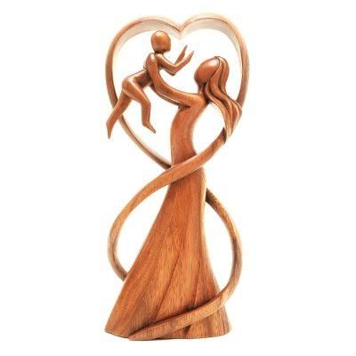 Reunion,'Hand Carved Suar Wood Mother and Child Statuette'