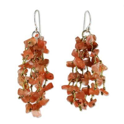 Endless Rain,'Carnelian and Silk Waterfall Earrings from Thailand'