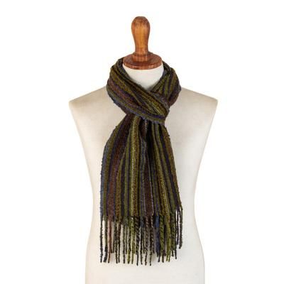 Amazonas Lights,'Handwoven Striped Multicolored Baby Alpaca Blend Scarf'