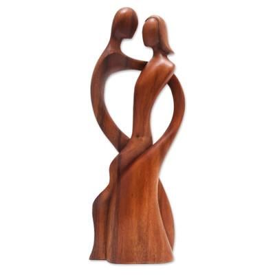 Shadow Dance,'Hand-Carved Suar Wood Sculpture of a Dancing Couple'