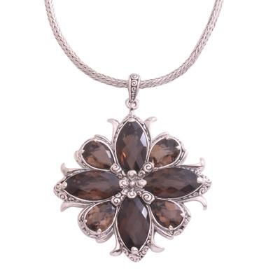 Buddha's Curl Snowflake,'Smoky Quartz Buddha Curl Necklace from Bali'
