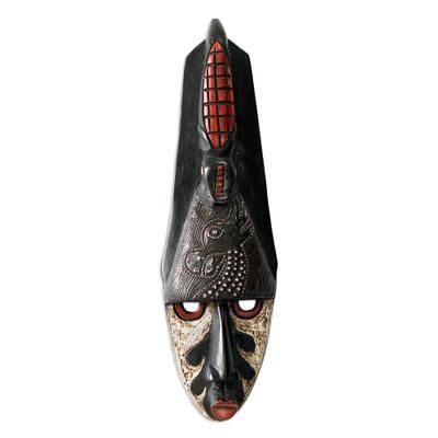 Watchful Crocodile,'Hand Carved African Sese Wood Crocodile and Giraffe Mask'