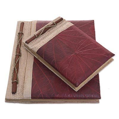 Autumn Spirit in Red,'Handcrafted Pair of Rice Paper Notebooks from Indonesia'